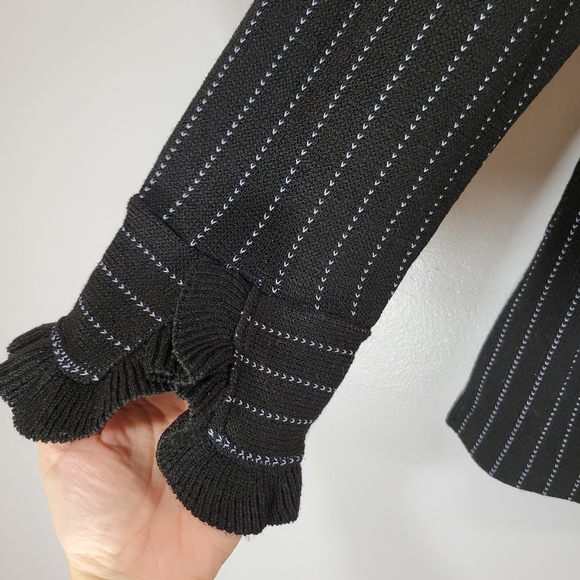 FRENCH RAGS vintage wool blend striped ruffle trim button front cardigan sweater - Picture 9 of 12